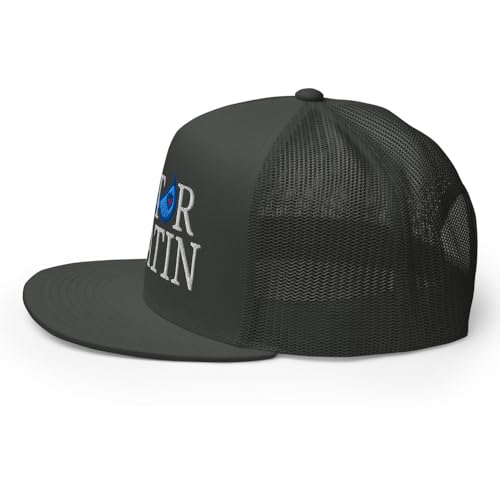 NX Motor Boatin Embroidered Flat Bill Trucker Hat High Crown Snapback Cap - color: Charcoal