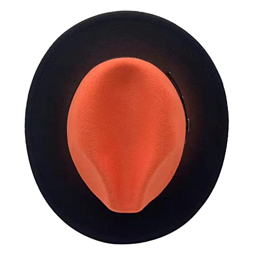 Willheoy Wide Brim Fedora Hats for Women & Men Two Tone Felt Hat Gradient Dress Hat - color: Orange