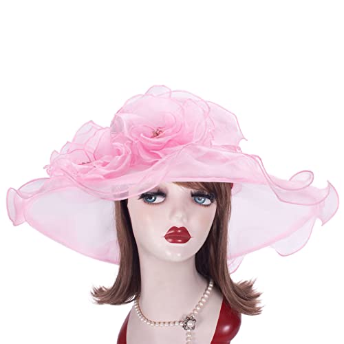 Lawliet Womens Dressy Wide Brim Church Wedding Occasion Sun Hat A613 - color: Pink