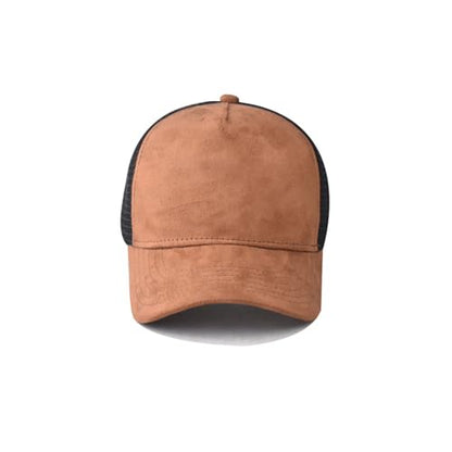 Trucker Hat Men Blank Mesh Suede Baseball Cap for Men and Women Baseball Hat 5-Panel Trucker Hat for Hunting & Hiking - color: Khaki