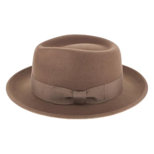 Belfry Gangster Men’s Fedora – Crushable 100% Wool Felt Hat, Stain Resistant & Travel Friendly Dress Fedora - color: Pecan, size: XX-Large