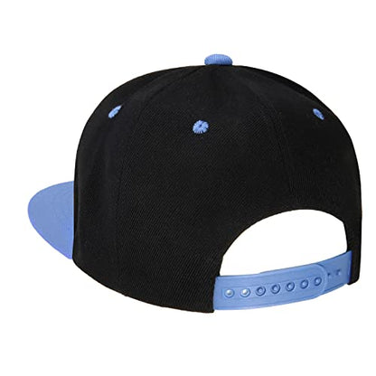 Falari Wholesale 12 Pack Snapback Hat Cap Hip Hop Style Flat Bill Blank Solid Color Adjustable Size - color: 12-pack Black/Sky Blue