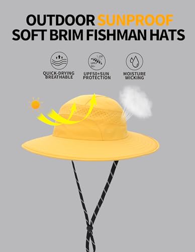 UPF50+ Bucket Hat, Wide Brim Sun Cap - color: Mustard Yellow