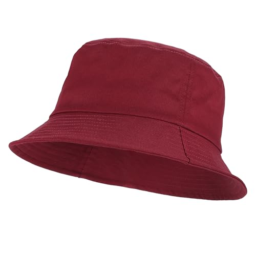 Unisex Cotton Packable Bucket Hat Sun Hat Plain Colors for Men Women - color: Burgundy