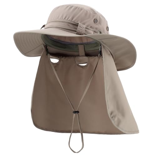 Home Prefer UPF50 Mens Sun Hat with Neck Flap Quick Dry UV Protection Cap Womens Wide Brim Fishing Hat Neck Flap Beach Garden - color: Smoky Gray