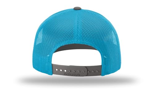 Richardson 112 Trucker Hat - Premium Blank Baseball Cap, Adjustable Snapback Hat - Structured Six Panel Richardson Blank Hats - color: Charcoal/Neon Blue