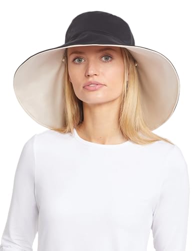 Solbari Women's Ultra Wide Brim Hat UPF 50+ - color: Black / Beige, size: Large-X-Large