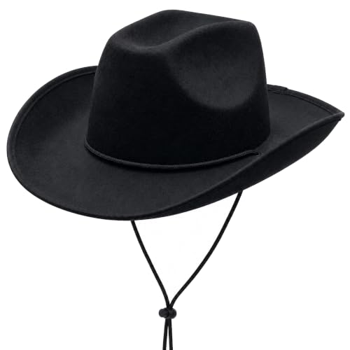 COLLECT PRESENT Plain Felt Cowboy & Cowgirl Hat for Men and Women | Western Studded Cowboy Hat in Adult Sizes - color: Black