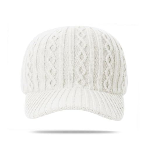 FASHIXD Knitted Baseball Cap for Winter, Wool-Blend Visor Beanie, Warm Outdoor Hat for Men and Women, Cold Weather Protection - color: White