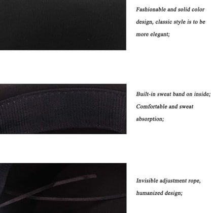 Classic Black Fashion Fedora Flat Hat Elegant Jazz Hats Brim Church Derby Cap for Head Circumference 22-22.8inch