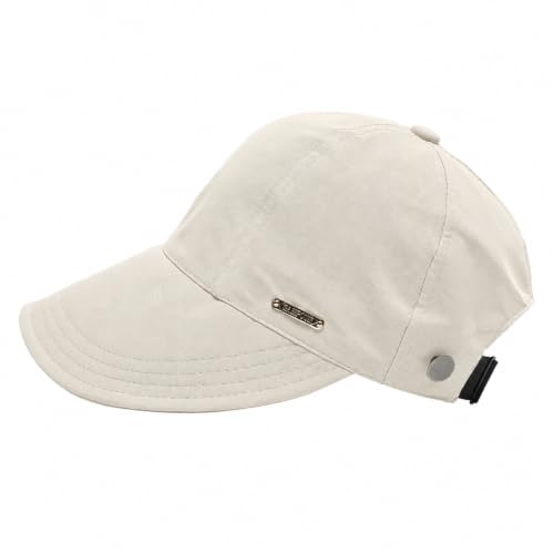 UPF 50+ Foldable Packable Wide Brim Sun Hat for Women with Ponytail Hole - color: Beige
