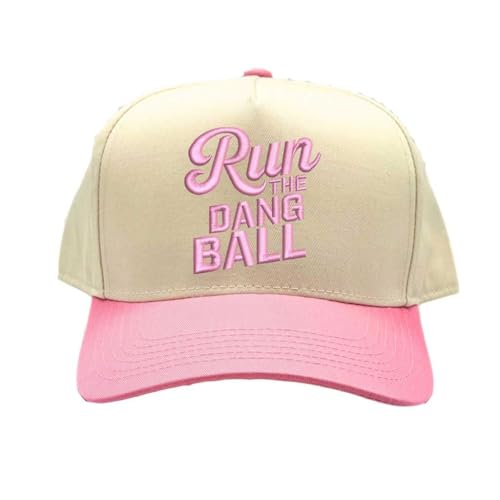 Run The Dang Ball Two Tone Baseball Hat Adjustable Baseball Cap for Streetwear, Tailgates, Rodeos & Festival Fashion - color: Natural Light Pink