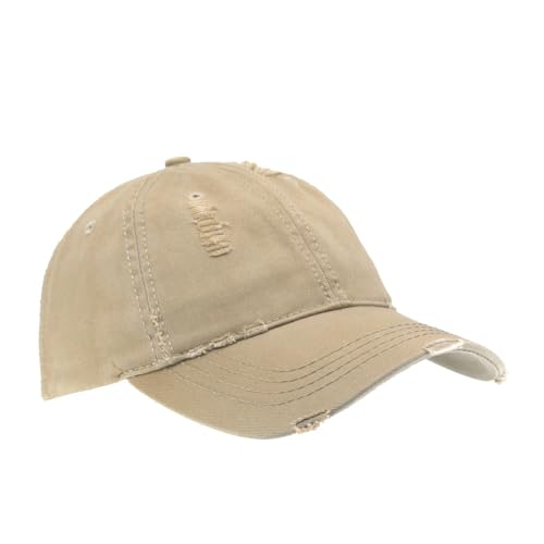 Washed Cotton Distressed with Heavy Stitching Adjustable Baseball Cap - color: Distressed Tea Stained Khaki