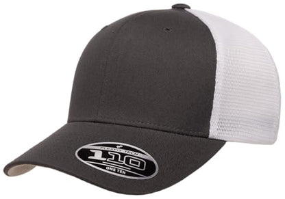 Flexfit 110M Trucker Mid-Profile Mesh Back Snapback Cap - color: Charcoal/White