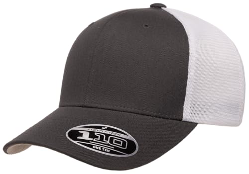 Flexfit 110M Trucker Mid-Profile Mesh Back Snapback Cap - color: Charcoal/White