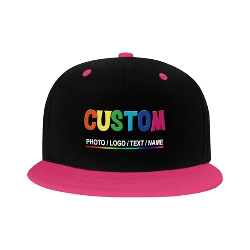 Custom Snapback Hats for Men Personalized Hip Hop Flat Bill Brim Baseball Cap Add Your Own Text Photo Logo - color: Dual Color - Pink
