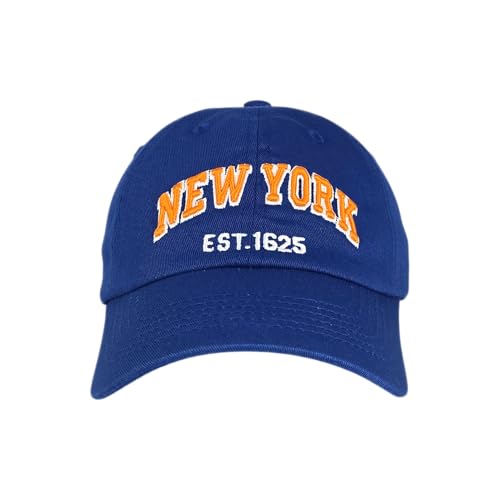 E BY ELIDAN NY Dad Hat, New York EST.1625 Cotton Baseball Cap Women & Men - color: Royal Blue Orange