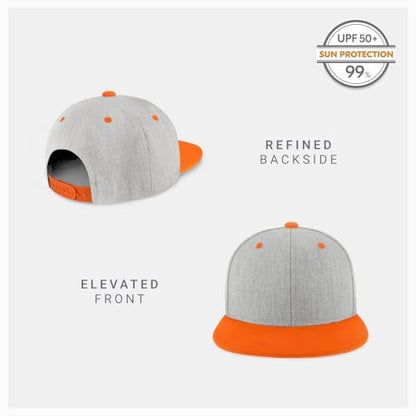 CHOK.LIDS Classic Snapback Flat Bill Hat Blank Adjustable Baseball Cap - color: Ash/Orange