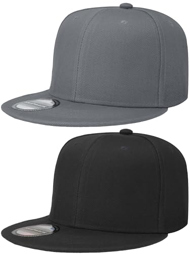 Falari Classic Snapback Hat, 2-Pack, Flat Bill, Adjustable Size, Hip Hop Style - color: Black & Dark Grey