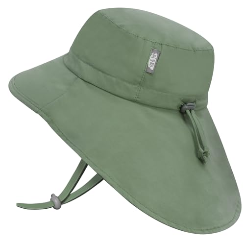 JAN & JUL Girls' Grow-with-Me Cotton Xplorer Sun Hat with Large Brim - color: Juniper Green, size: 0-6 Months