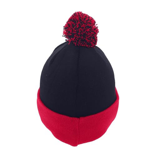 Pacific Headwear Unisex Adult Pacific Headwear Knit Fold Over Pom-pom Beanie - color: Black/Red, size: One Size