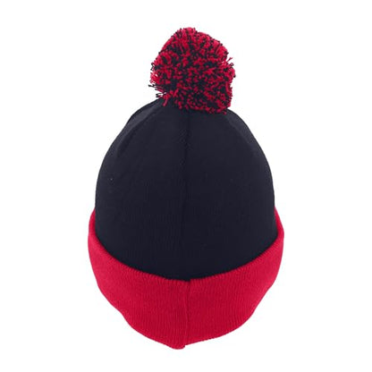 Pacific Headwear Unisex Adult Pacific Headwear Knit Fold Over Pom-pom Beanie - color: Black/Red, size: One Size