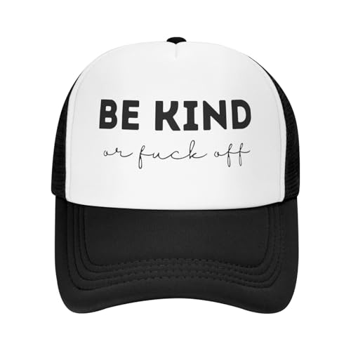 Funny Trucker Hats for Women Country Women's Trucker Hats Breathable Mesh Summer Caps Adjustable Pink Hats - color: Be Kind Or Fuck Off-black