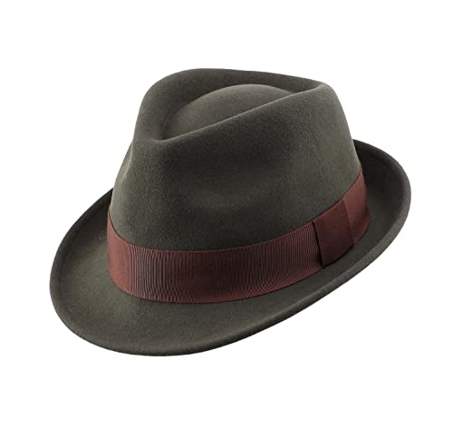 Home Prefer Men's Wool Felt Winter Hat Short Brim Fedora Hat - color: Olive Green, size: 7 1/8