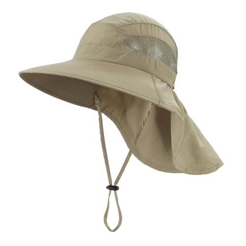 Home Prefer UPF50 Wide Brim Kids Sun Hat Neck Flap Boys Girls Sun Protection Hat for Beach Fishing - color: Khaki, size: 2-4T