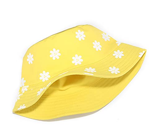 XYIYI Cute Bucket Hat Beach Fisherman Hats for Women, Reversible Double-Side-Wear - color: Flower Yellow