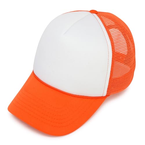 DALIX Two Tone Trucker Hat Summer Mesh Cap with Adjustable Snapback Strap - color: Orange, size: One Size