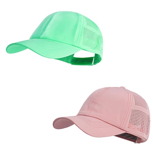 HH HOFNEN Women Quick Drying Baseball Cap Sun Hat Unstructured Golf Hat - color: #1 Mint+dark Pink