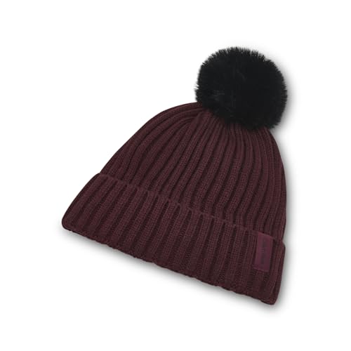 Calvin Klein Women's Faux Fur Pom Winter Beanie with Velboa Fleece Lining - color: Rhubarb