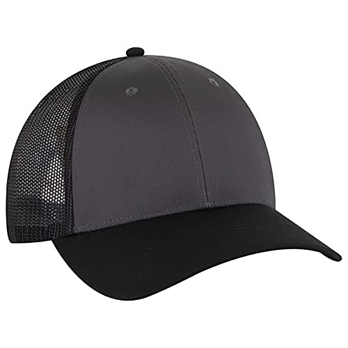 Ashen Fane 6 Panel Blend Twill Structured Low Profile Mesh Back Snapback Trucker Hat - color: Blk/Ch.gry/Blk