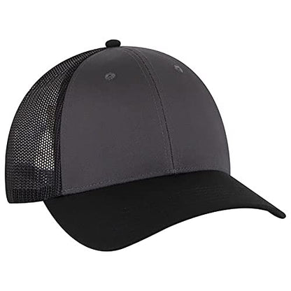 Ashen Fane 6 Panel Blend Twill Structured Low Profile Mesh Back Snapback Trucker Hat - color: Blk/Ch.gry/Blk