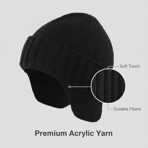 Home Prefer Mens Winter Hat Knit Earflap Hat Stocking Caps with Ears Beanie Hat - color: Black