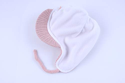 Toddler Fleece Beanie Winter Hat with Ear Flaps Baby Knit Hat with Visor - color: Pink, size: 0-12 Months