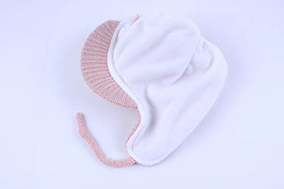 Toddler Fleece Beanie Winter Hat with Ear Flaps Baby Knit Hat with Visor - color: Pink, size: 0-12 Months