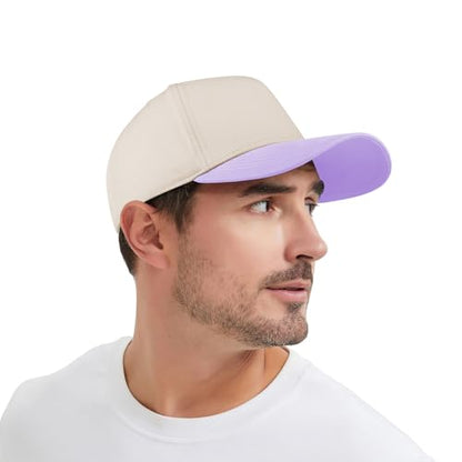 TOPTIE 5 Panel Trucker Hat Snapback Adjustable Cotton Sun Cap for Men - color: Lavender Beige