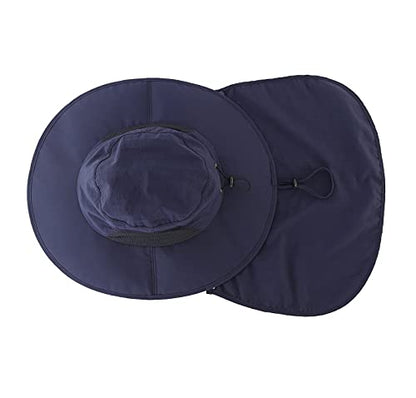 Home Prefer Outdoor UPF50+ Mens Sun Hat with Neck Flap Womens UV Protection Hat Wide Brim Safari Fishing Hiking Gardening Hat - color: Navy Blue