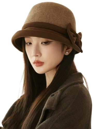 Classic Felt Fedora Hat for Women 2026 Fall Winter Soft Elegant Bow Bucket Hat Cozy Short Brim Cap 2026 - color: Brown