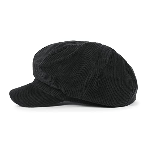 ililily Washed Cotton Newsboy Cabbie Cap Corduroy Duck Bill Flat Hunting Hat - color: Black -New