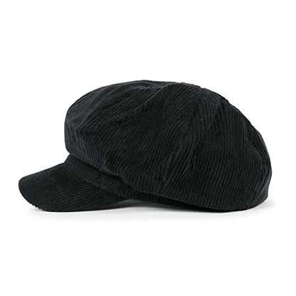 ililily Washed Cotton Newsboy Cabbie Cap Corduroy Duck Bill Flat Hunting Hat - color: Black -New