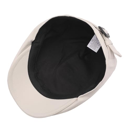 ZLYC Men Cotton Flat Cap Summer Scally Newsboy Beret Driver Hat - color: Button Decor Beige