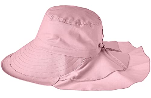 Womens Sun Hat UPF 50+ Wide Brim and Ponytail Hole, Hiking Safari Hat with Neck Flap… - color: Pink