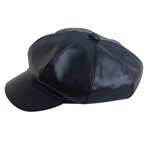 LABANCA Kids PU Leather Beret Hat Newsboy Cap Vintage Octagonal Cap Black Painter Hat for Boys Girls