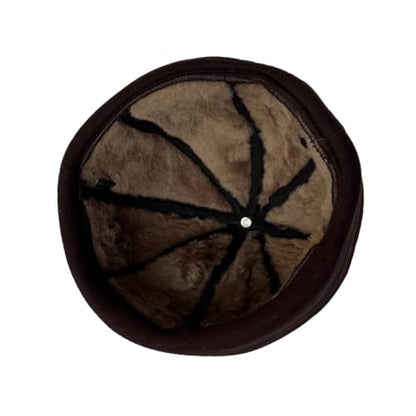 Lukkizara Winter Sheepskin Leather Fur Knit Beanie Cuff Round Bucket Winter Ski Docker Hat - color: Taupe Brown