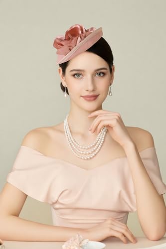Coucoland Sinamay Flower Fascinators Hats for Women Pillbox Derby Headpiece - color: Nude Pink