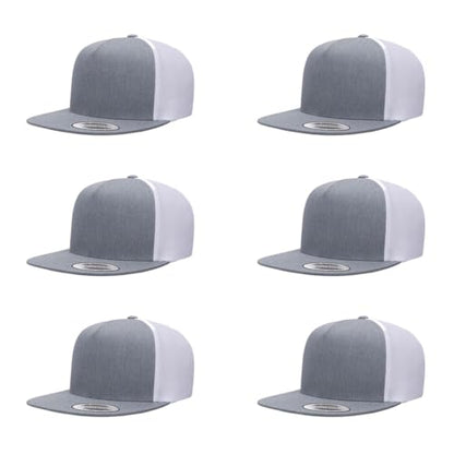 Yupoong 5-Panel YP Classic Trucker Cap | High Profile Flat Visor Snapback - color: Heather/White