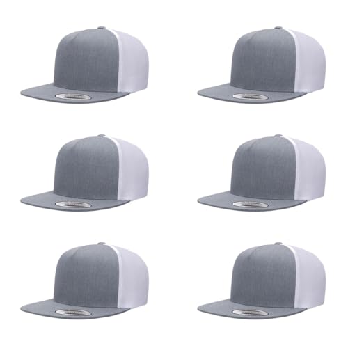 Yupoong 5-Panel YP Classic Trucker Cap | High Profile Flat Visor Snapback - color: Heather/White